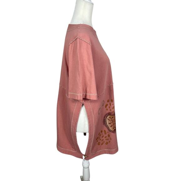 Blue Fish Organic Cotton Hand Painted Tunic Top Peach Size 1 Art To Wear Artsy - Picture 6 of 15